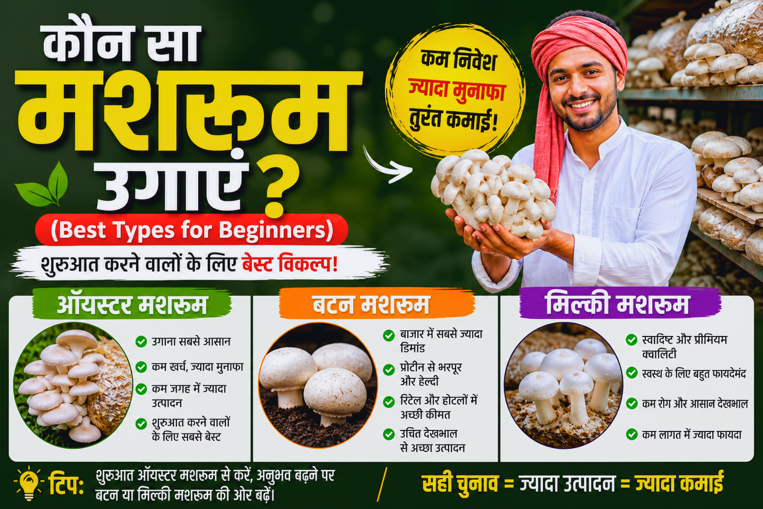 मशरुम फार्मिंग से कमाए लाखो रूपये महीना